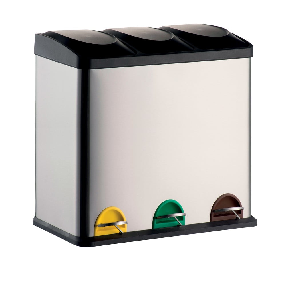 Matt ezüstszínű acél szelektív pedálos szemetes 3x20 l   Tri Selectif – MSV