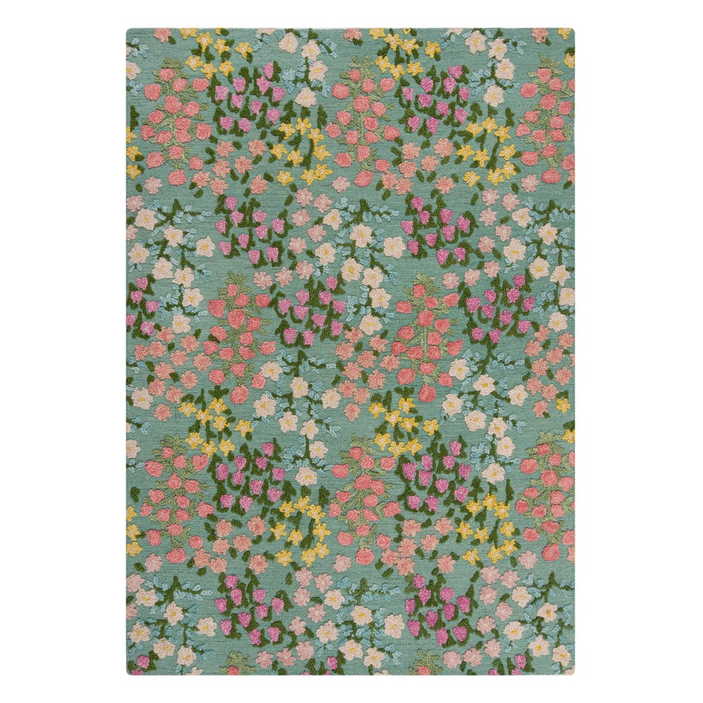 Mentazöld kézi szövésű gyapjú szőnyeg 160x230 cm Emilia Floral – Flair Rugs