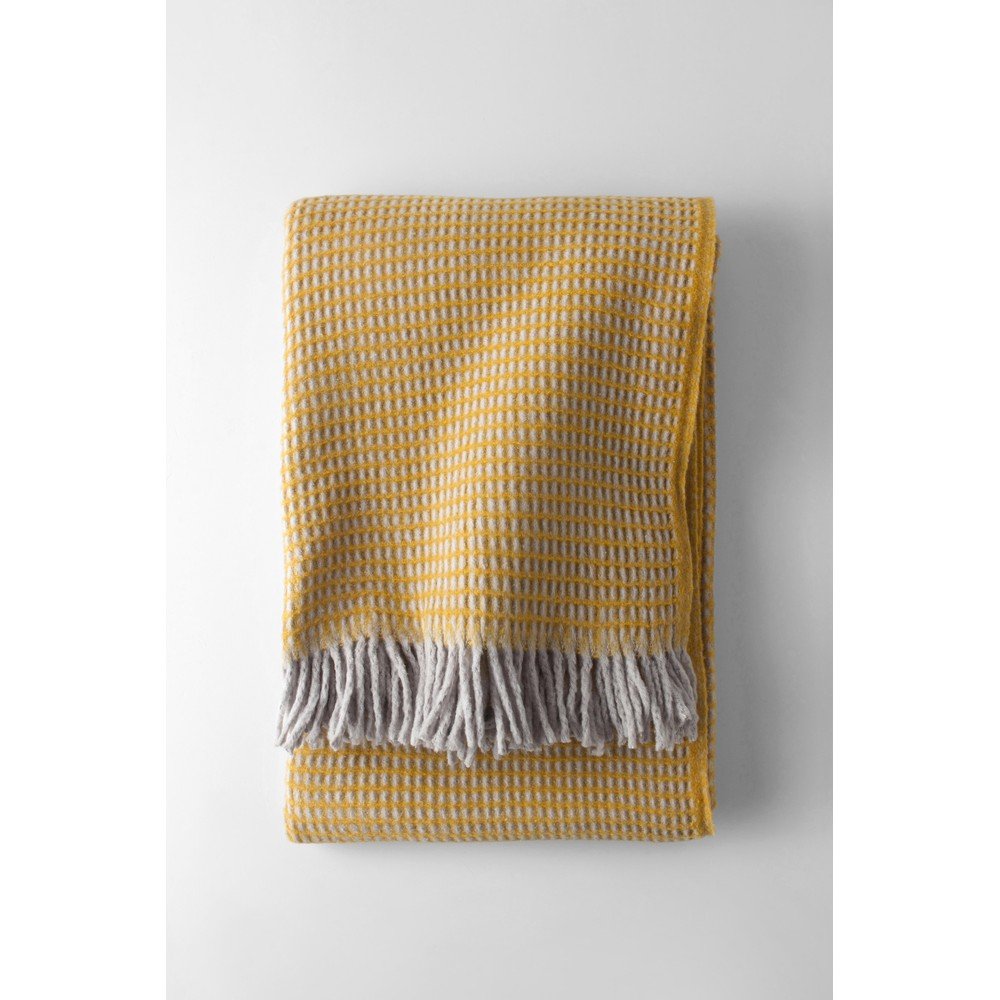 Mustársárga pamutkeverék takaró 140x180 cm Uniwaffle – Euromant