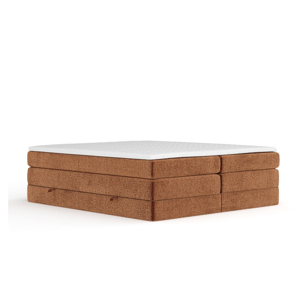 Narancssárga ágyneműtartós boxspring ágy ágytámla nélkül 200x200 cm Juniper – Maison de Rêve