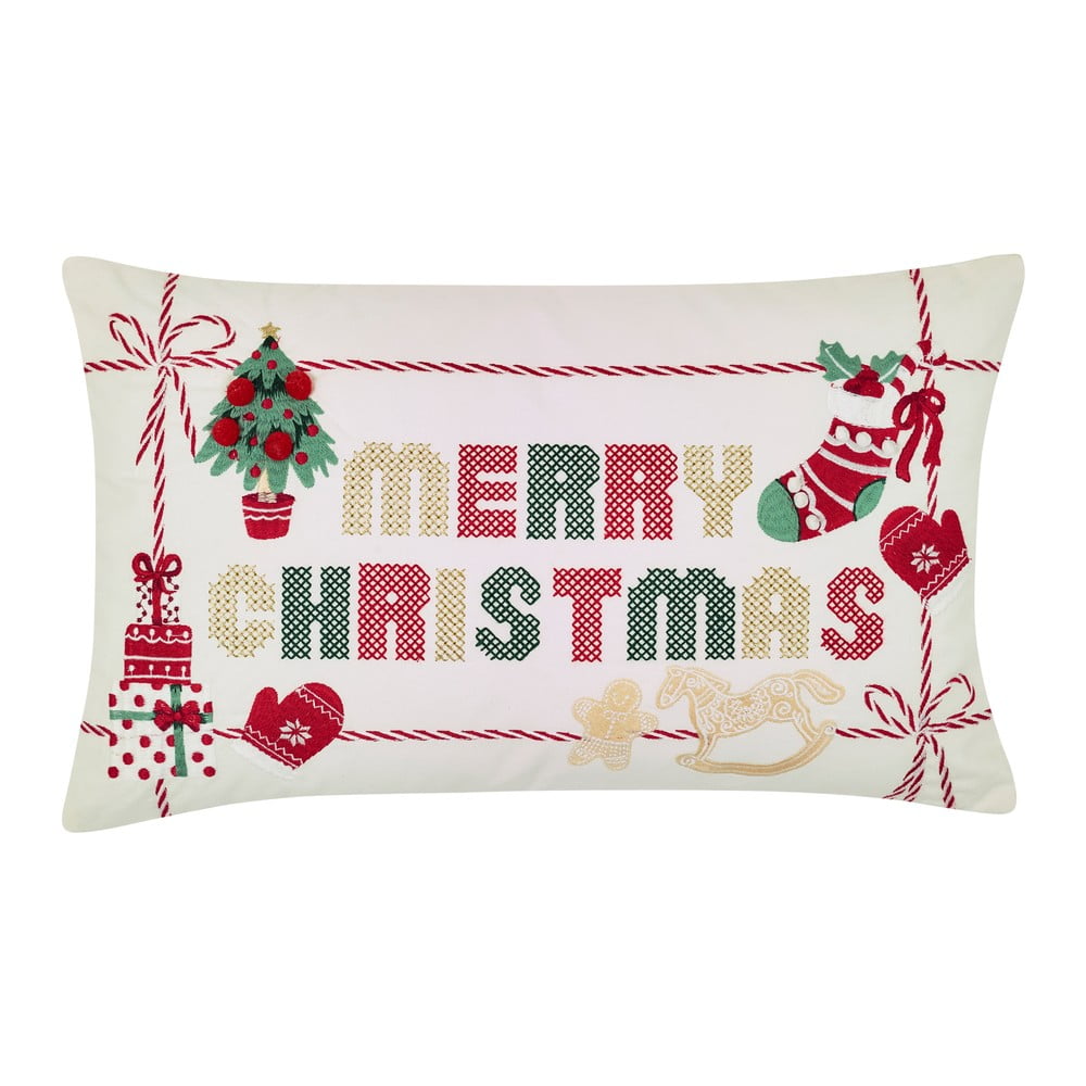 Pamut díszpárna karácsonyi mintával 30x50 cm Merry Christmas Cross Stitch – Catherine Lansfield