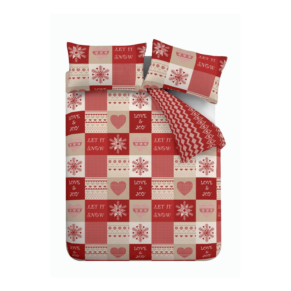 Piros-bézs kétszemélyes-hosszabbított ágyneműhuzat 230x220 cm Let it Snow – Catherine Lansfield