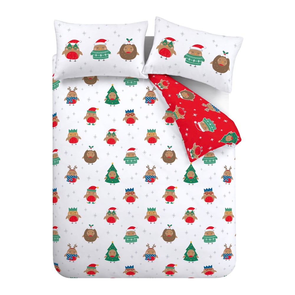 Piros-fehér kétszemélyes ágyneműhuzat 200x200 cm Party Robins – Catherine Lansfield