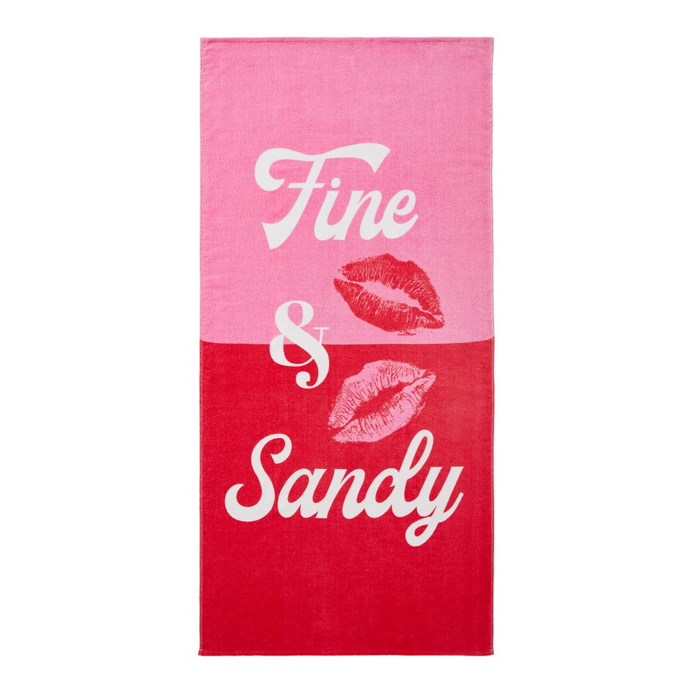 Piros-rózsaszín frottír pamut strandtörölköző 76x160 cm Fine and Sandy – Sassy B