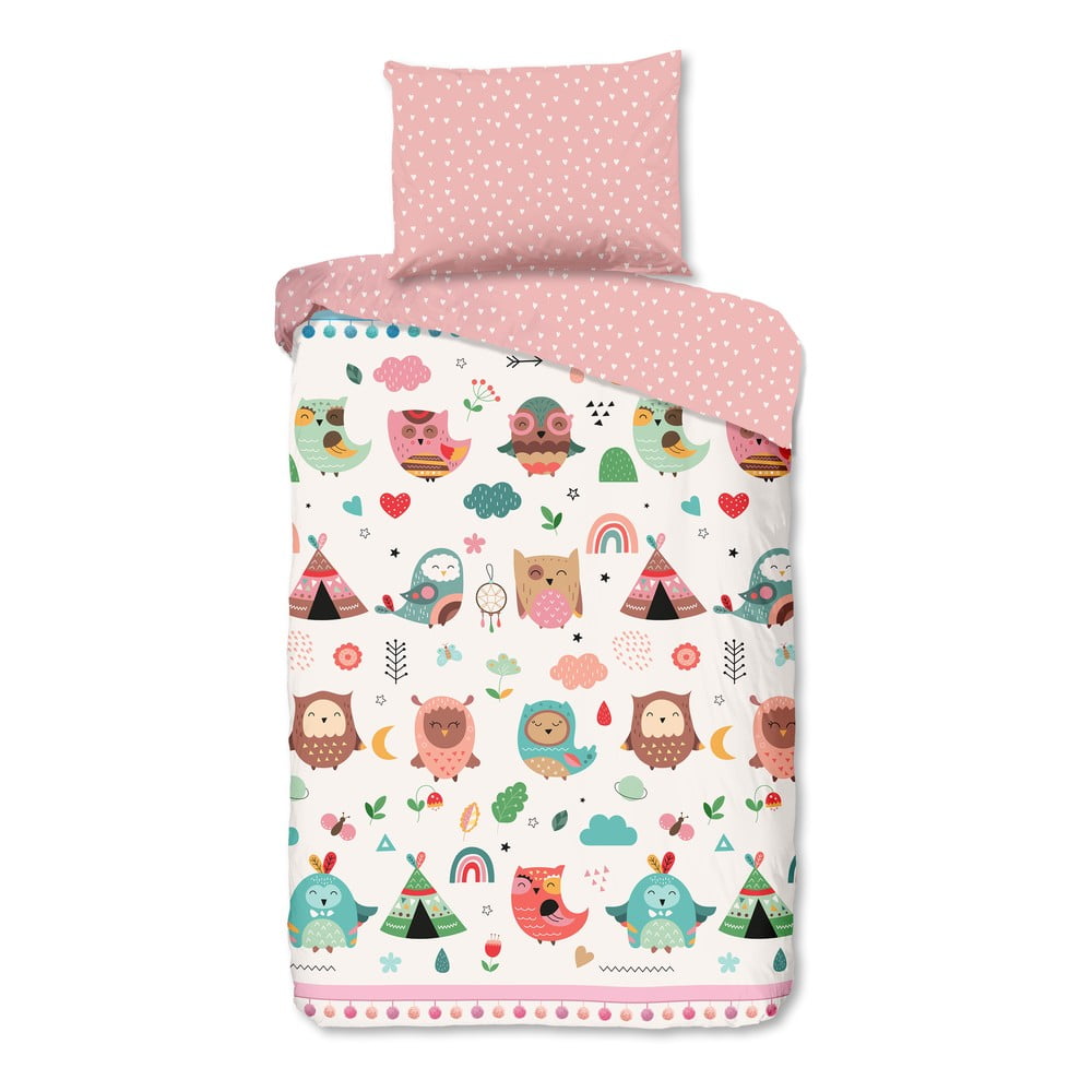 Rózsaszín egyszemélyes pamut gyerek ágyneműhuzat 140x200 cm Wise – Good Morning