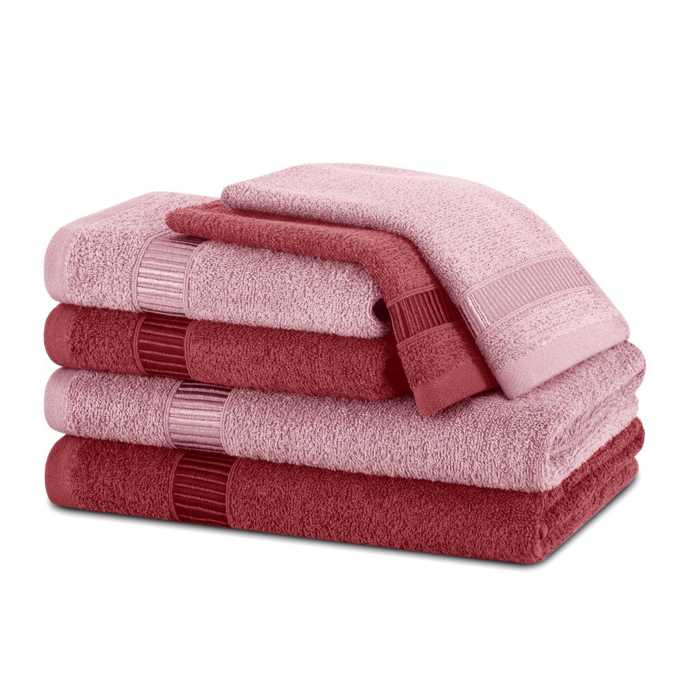 Rózsaszín frottír pamut törölköző és fürdőlepedő készlet 6 db-os Avium – Restilo