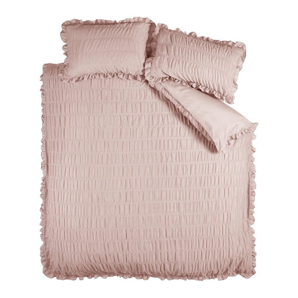 Rózsaszín kétszemélyes-hosszabbított krepp ágyneműhuzat 230x220 cm Seersucker Frill – Catherine Lansfield