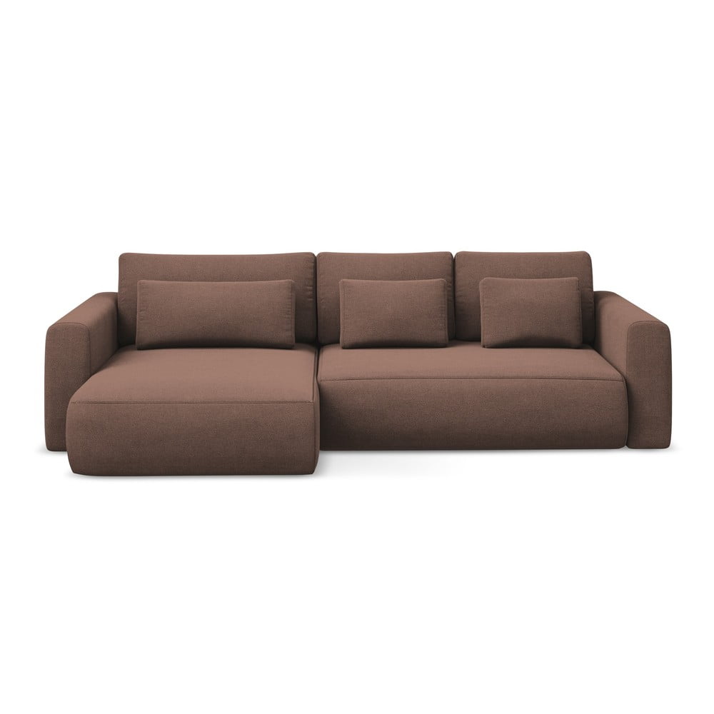 Rózsaszín kinyitható-tárolóhelyes sarokkanapé (bal oldali-heverő résszel) Kapua – Makamii