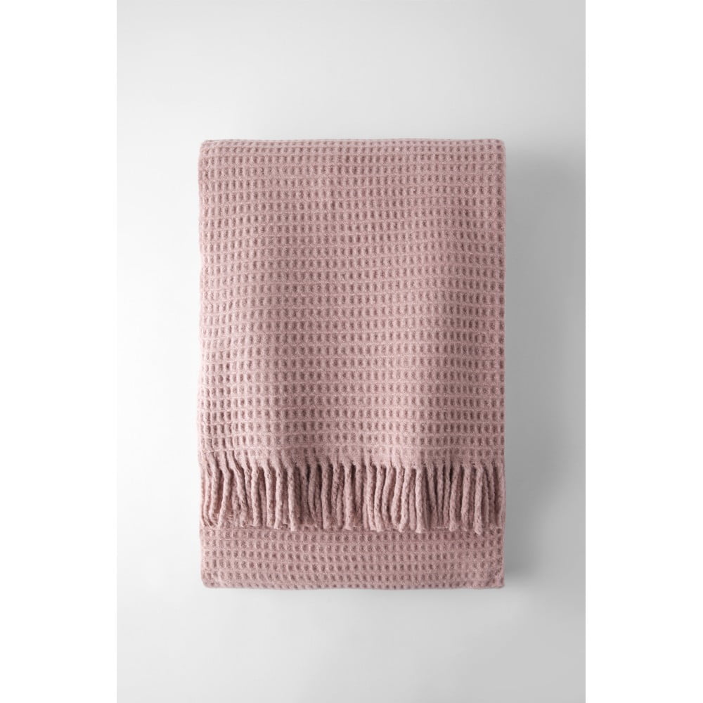 Rózsaszín pamutkeverék takaró 140x180 cm Basics Waffle – Euromant