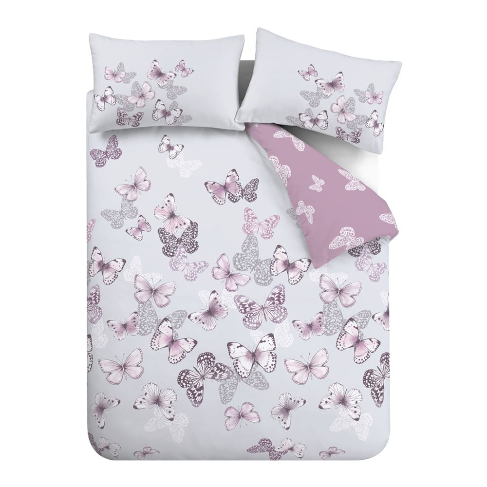 Rózsaszín-világosszürke kétszemélyes-hosszabbított ágyneműhuzat 230x220 cm Scatter Butterfly – Catherine Lansfield