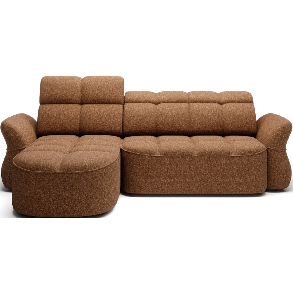 Sárga-barna bársony kinyitható-tárolóhelyes sarokkanapé (bal oldali-heverő résszel) Beneth – ELTAP