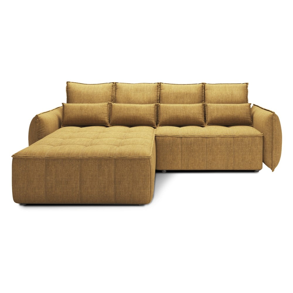 Sárga bársony kinyitható-tárolóhelyes sarokkanapé (bal oldali-heverő résszel) Campo – ELTAP