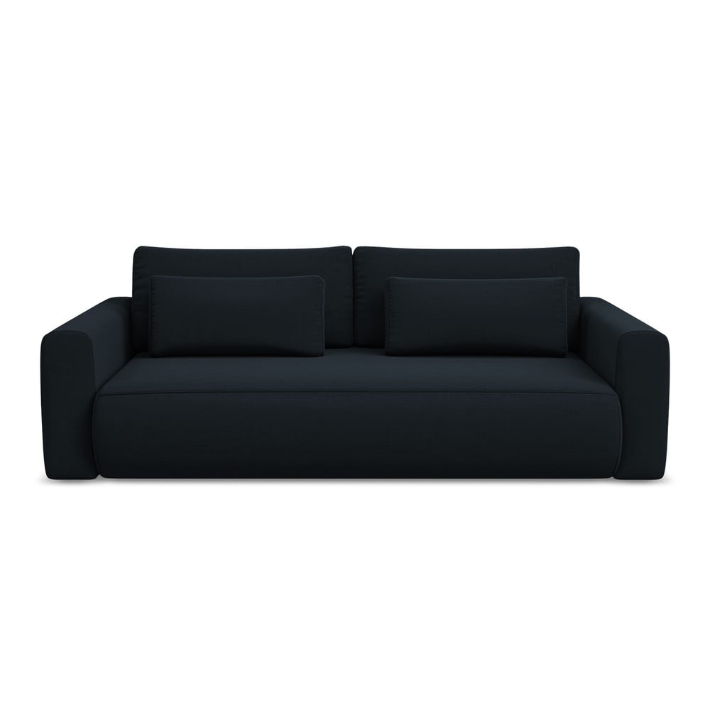 Sötétkék bársony kinyitható-tárolóhelyes kanapé 238 cm Kapua – Makamii