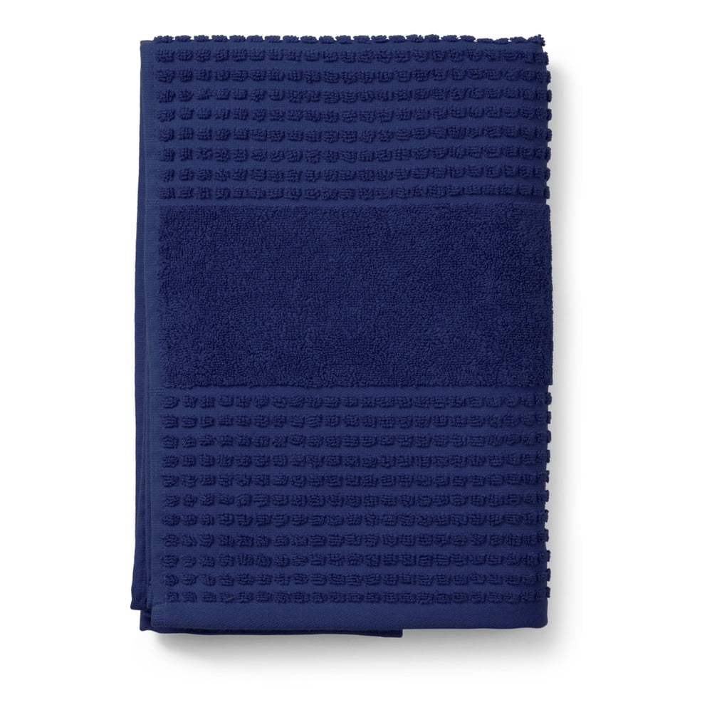 Sötétkék frottír bio pamut fürdőlepedő 70x140 cm Check – JUNA