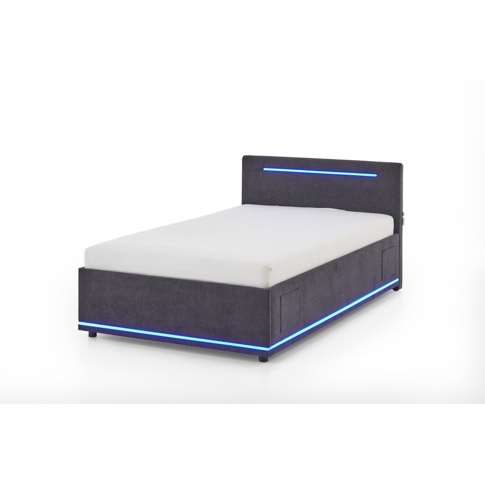 Sötétszürke kárpitozott ágyneműtartós gyerekágy ágyráccsal 140x200 cm Circle – Meise Möbel