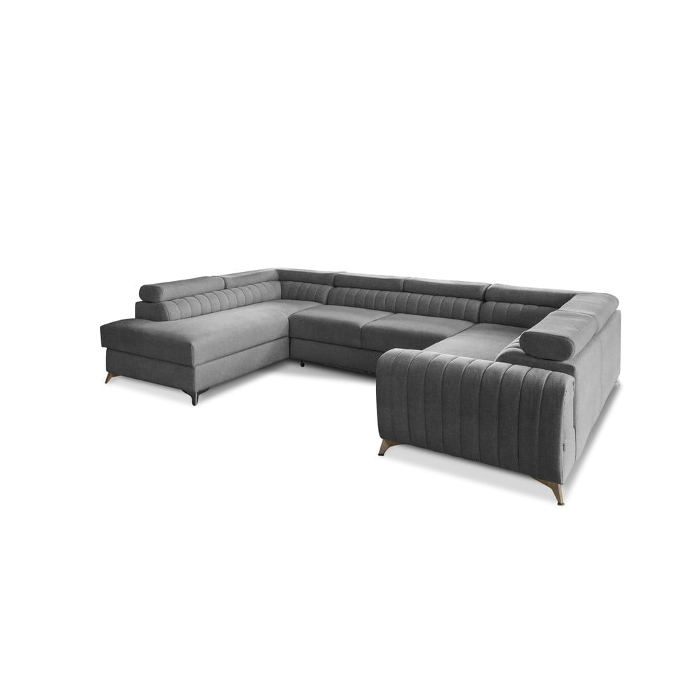 Sötétszürke kinyitható-tárolóhelyes sarokkanapé (bal oldali-U alakú) Louis – ELTAP