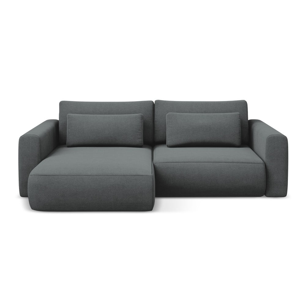 Sötétszürke kinyitható-tárolóhelyes sarokkanapé (bal oldali-heverő résszel) Kapua – Makamii