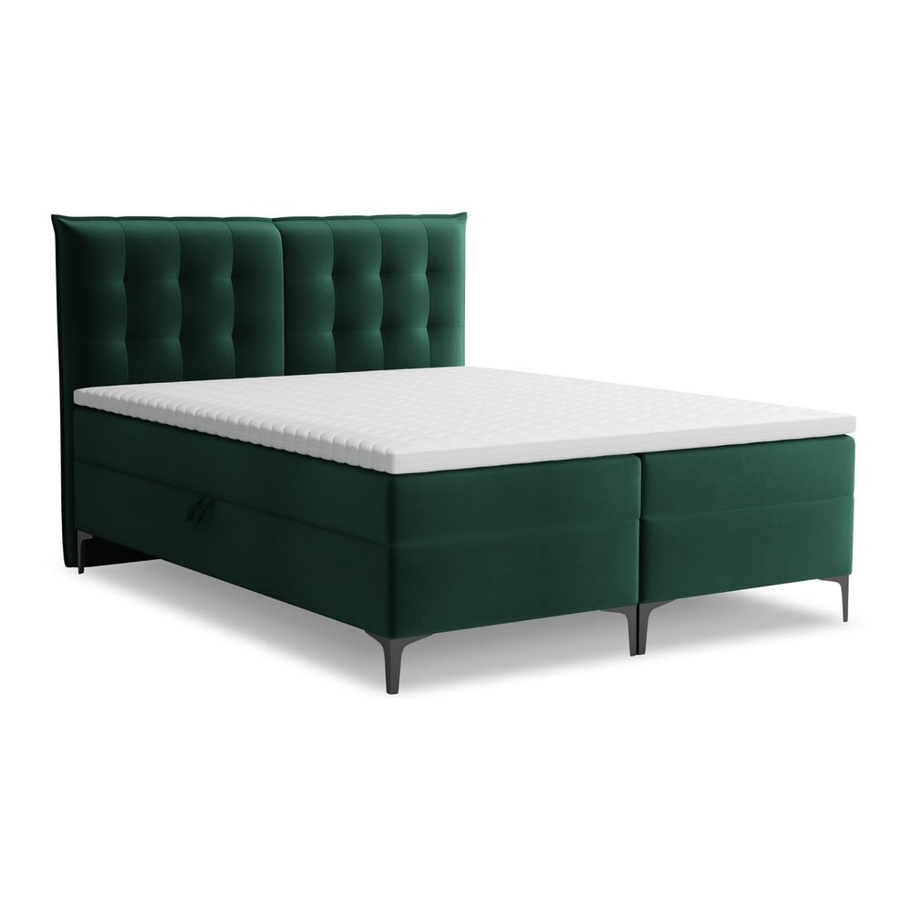 Sötétzöld ágyneműtartós boxspring ágy 180x200 cm Mikana – Makamii