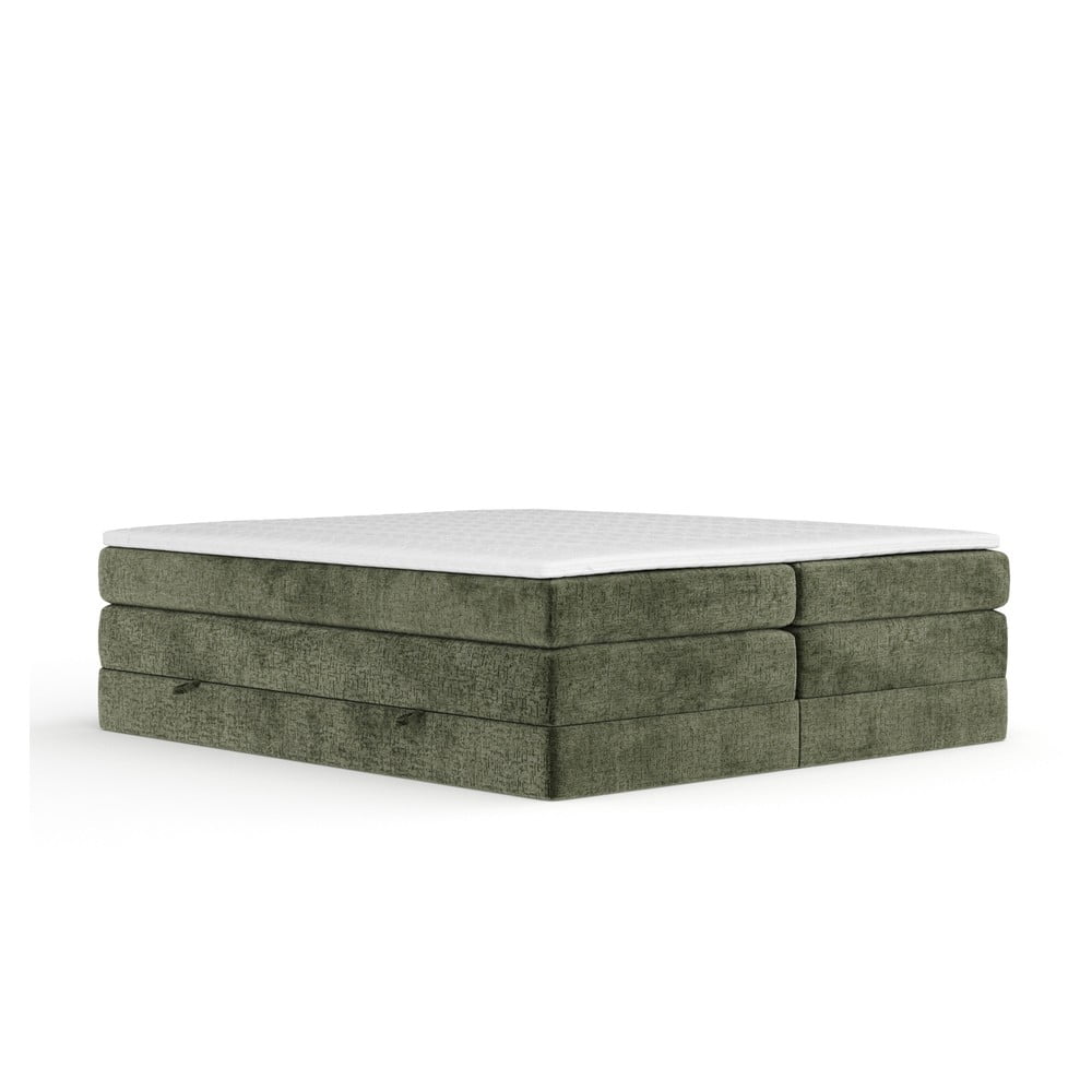 Sötétzöld ágyneműtartós boxspring ágy ágytámla nélkül 180x200 cm Juniper – Maison de Rêve