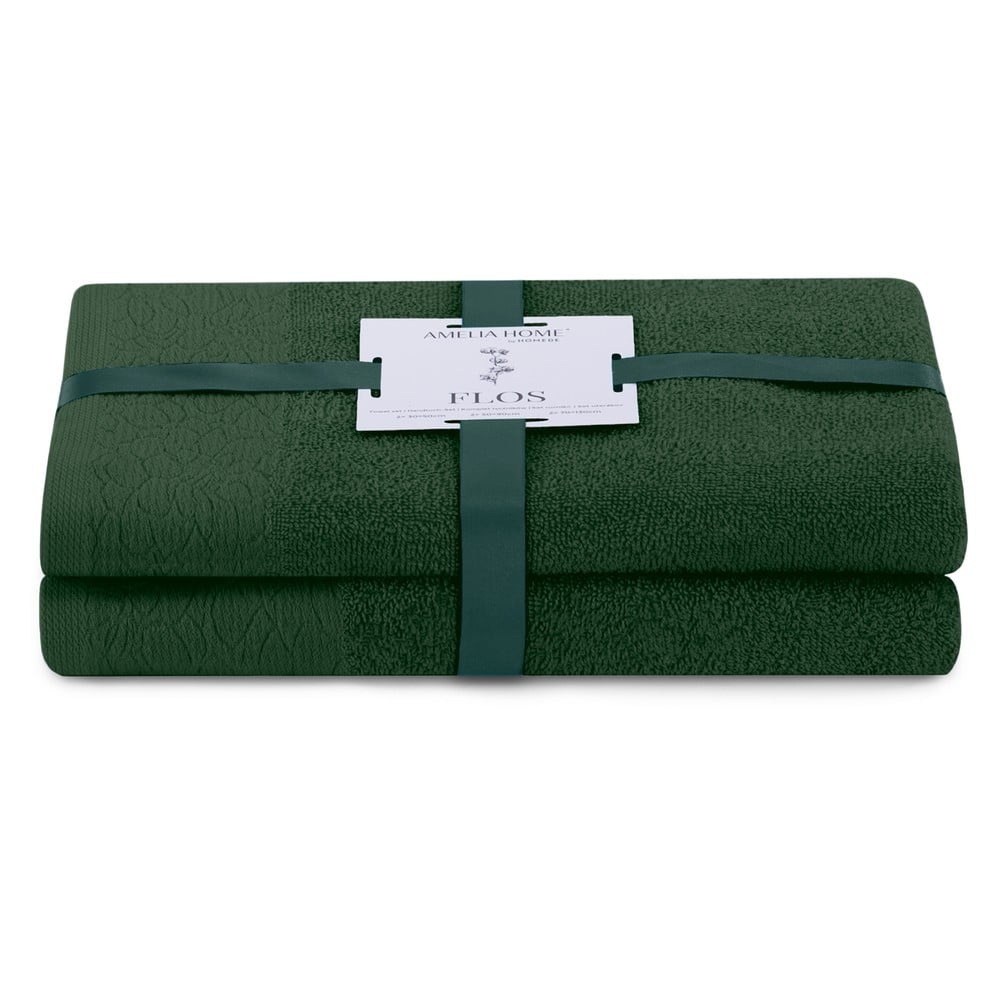 Sötétzöld frottír pamut törölköző és fürdőlepedő készlet 2 db-os Flos – Restilo
