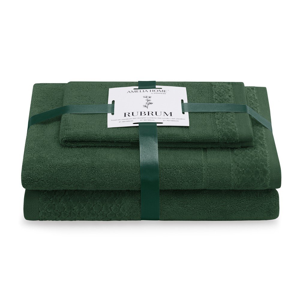 Sötétzöld frottír pamut törölköző és fürdőlepedő készlet 3 db-os Rubrum – Restilo