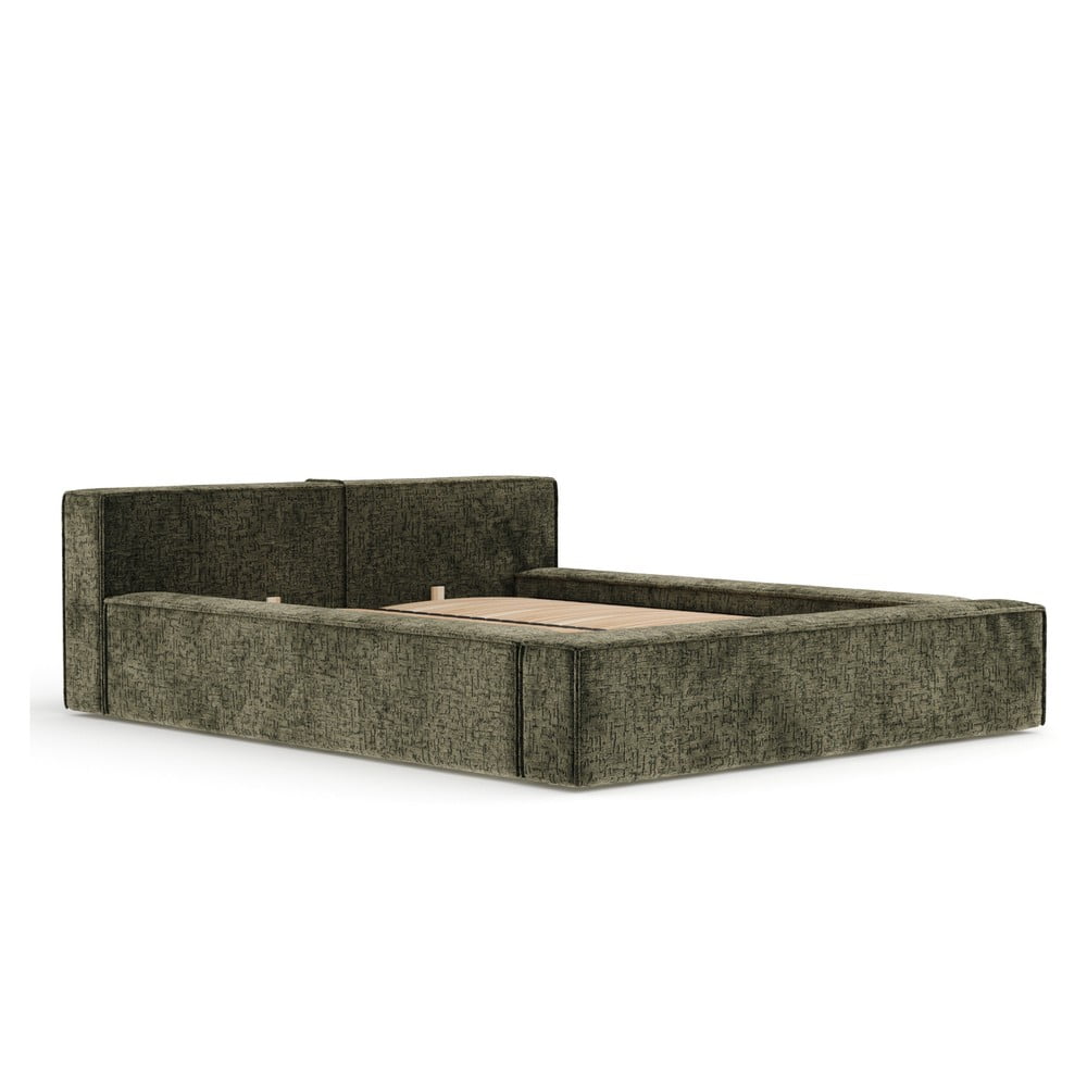 Sötétzöld kárpitozott ágyneműtartós franciaágy ágyráccsal 180x200 cm Voliera – Maison de Rêve