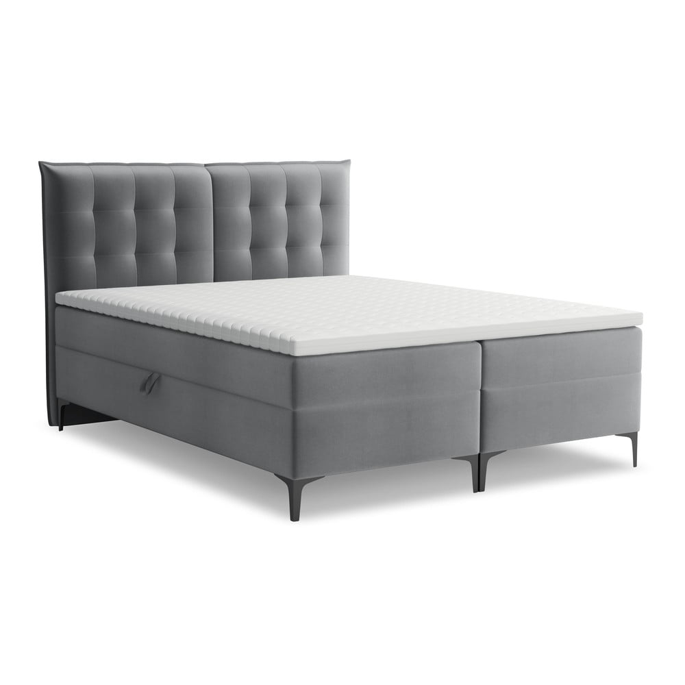 Szürke ágyneműtartós boxspring ágy 140x200 cm Mikana – Makamii