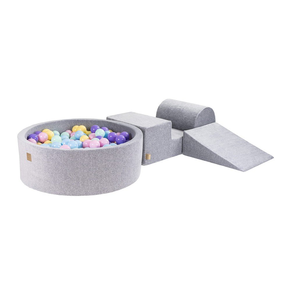 Szürke bársony habszivacs játszótér 3 db-os magasság 30 cm 225x90 cm Montessori – Meowbaby