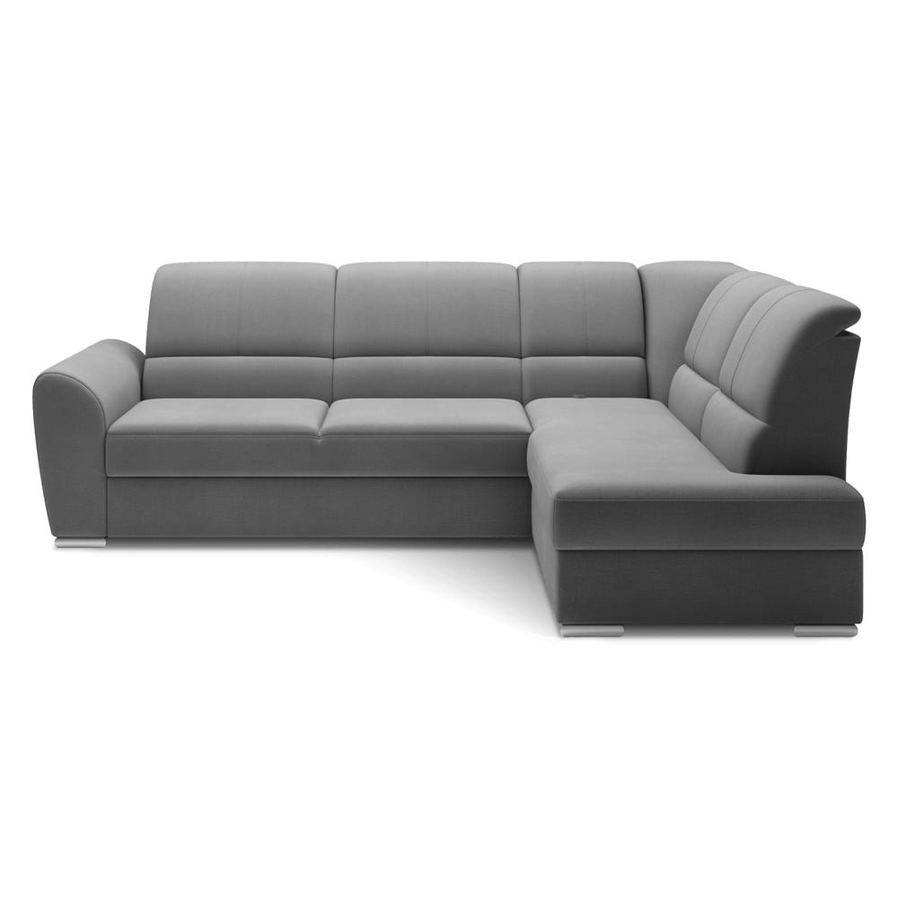 Szürke bársony kinyitható-tárolóhelyes sarokkanapé (jobb oldali-L alakú) Siber – ELTAP