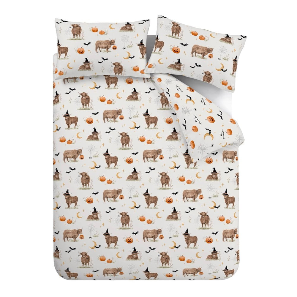 Szürkésbézs kétszemélyes ágyneműhuzat 200x200 cm Halloween Highland Cow – Catherine Lansfield