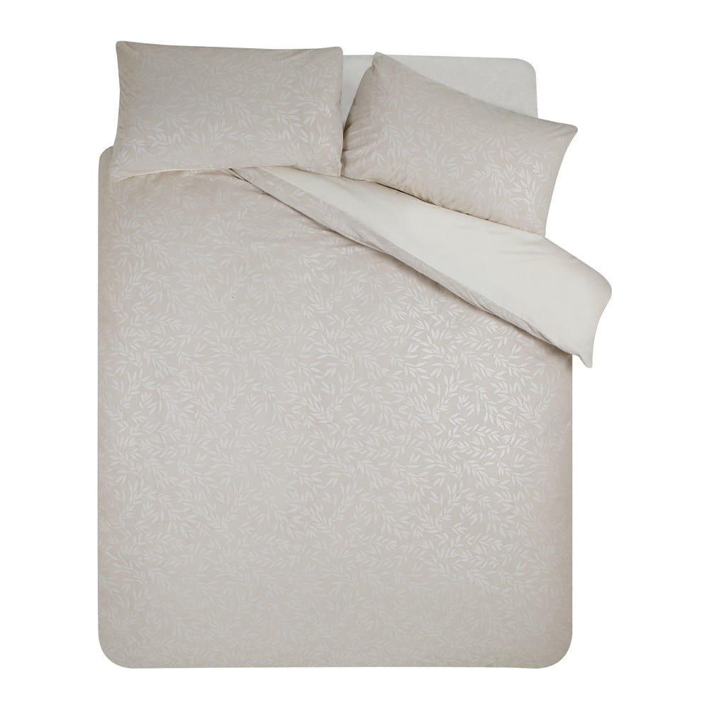 Szürkésbézs kétszemélyes jacquard ágyneműhuzat 200x200 cm Corded Leaves – Catherine Lansfield