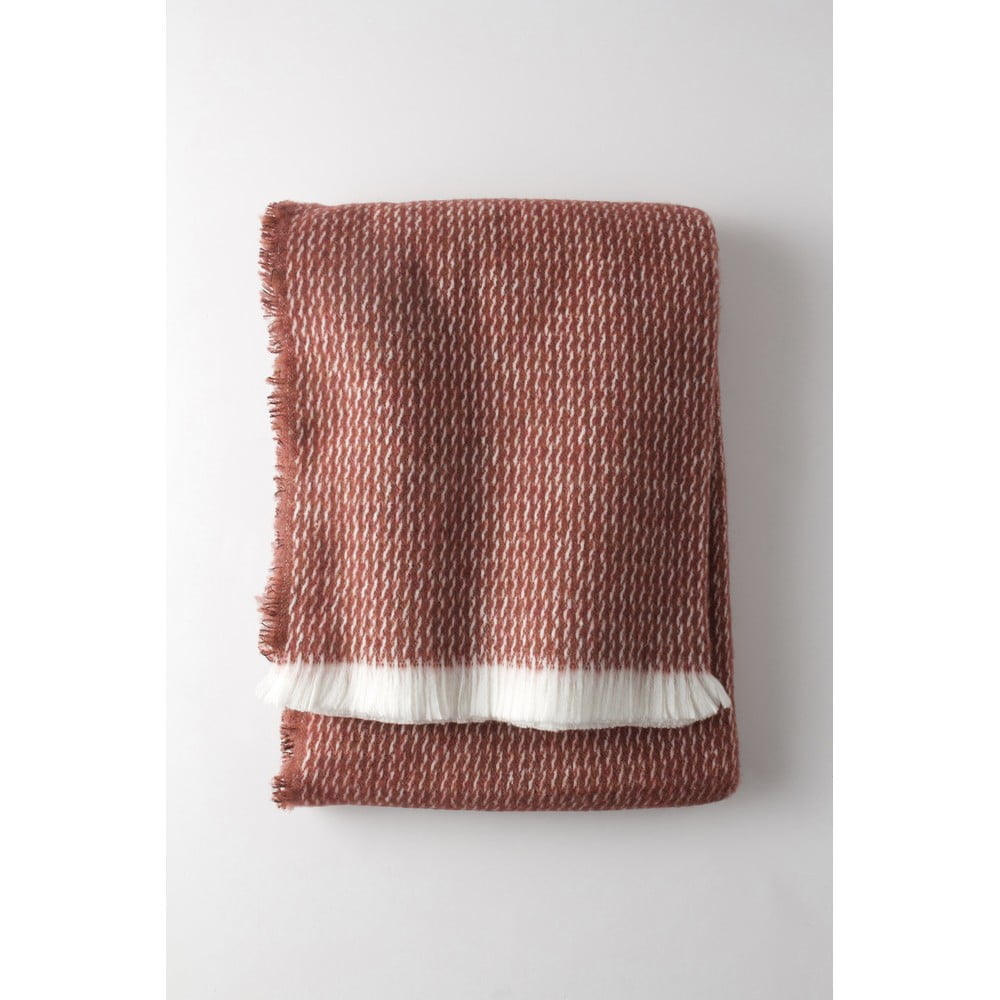 Téglavörös gyapjúkeverék takaró 140x180 cm Curly – Euromant