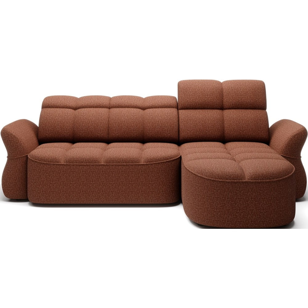 Terrakotta színű bársony kinyitható-tárolóhelyes sarokkanapé (jobb oldali-heverő résszel) Beneth – ELTAP