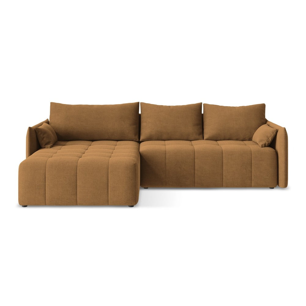 Terrakotta színű kinyitható-tárolóhelyes sarokkanapé (bal oldali-heverő résszel) Moku – Makamii