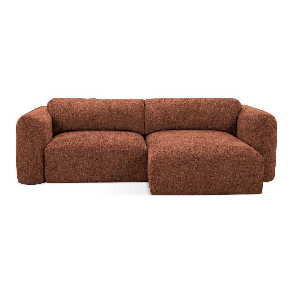 Terrakotta színű zsenília kinyitható-tárolóhelyes sarokkanapé (jobb oldali-heverő résszel) Mele – Makamii