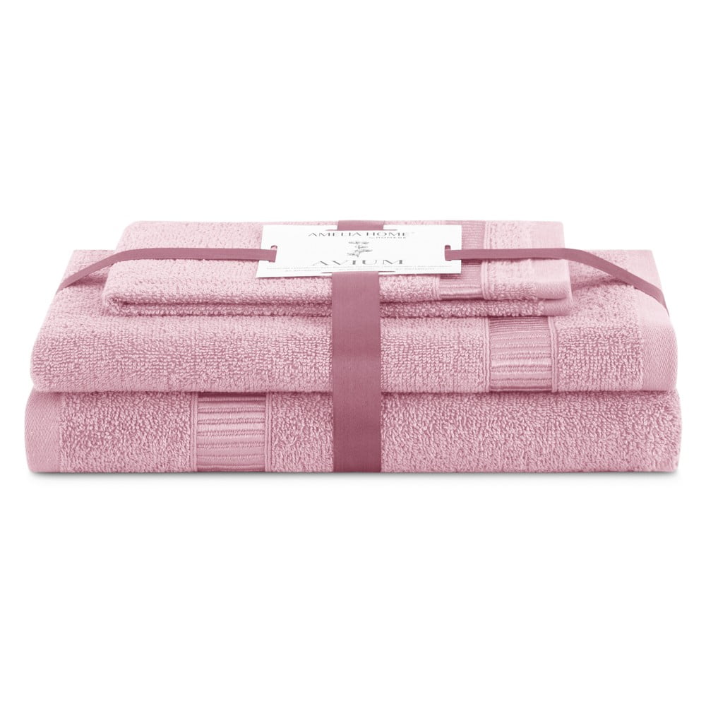Világos rózsaszín frottír pamut törölköző és fürdőlepedő készlet 3 db-os Avium – Restilo