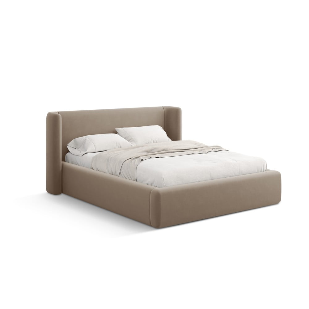 Világosbarna kárpitozott ágyneműtartós franciaágy ágyráccsal 200x200 cm Jason – Windsor & Co Sofas