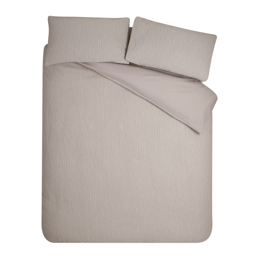 Világosbarna kétszemélyes krepp ágyneműhuzat 200x200 cm Crinkle Seersucker – Catherine Lansfield