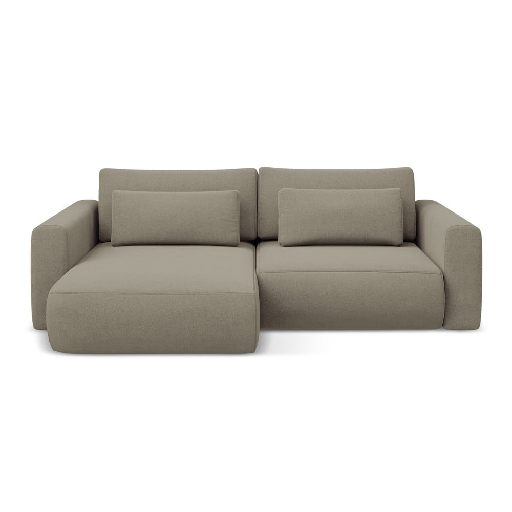 Világosbarna kinyitható-tárolóhelyes sarokkanapé (bal oldali-heverő résszel) Kapua – Makamii