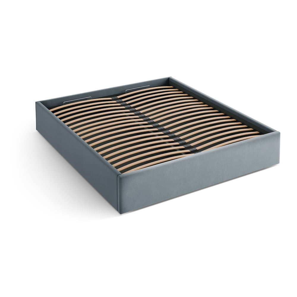 Világoskék kárpitozott ágyneműtartós-ágytámla nélkül franciaágy ágyráccsal 180x200 cm Susan – Micadoni