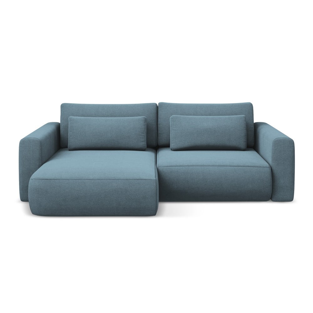 Világoskék kinyitható-tárolóhelyes sarokkanapé (bal oldali-heverő résszel) Kapua – Makamii