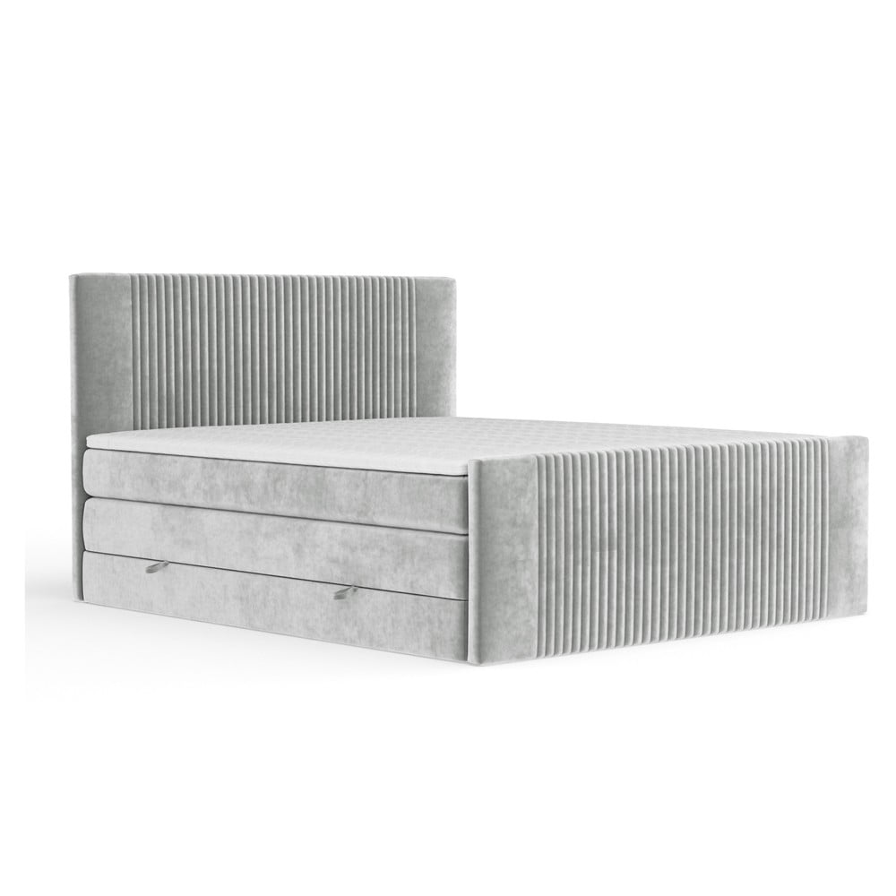 Világosszürke ágyneműtartós boxspring ágy 180x200 cm Bergamo – Maison de Rêve