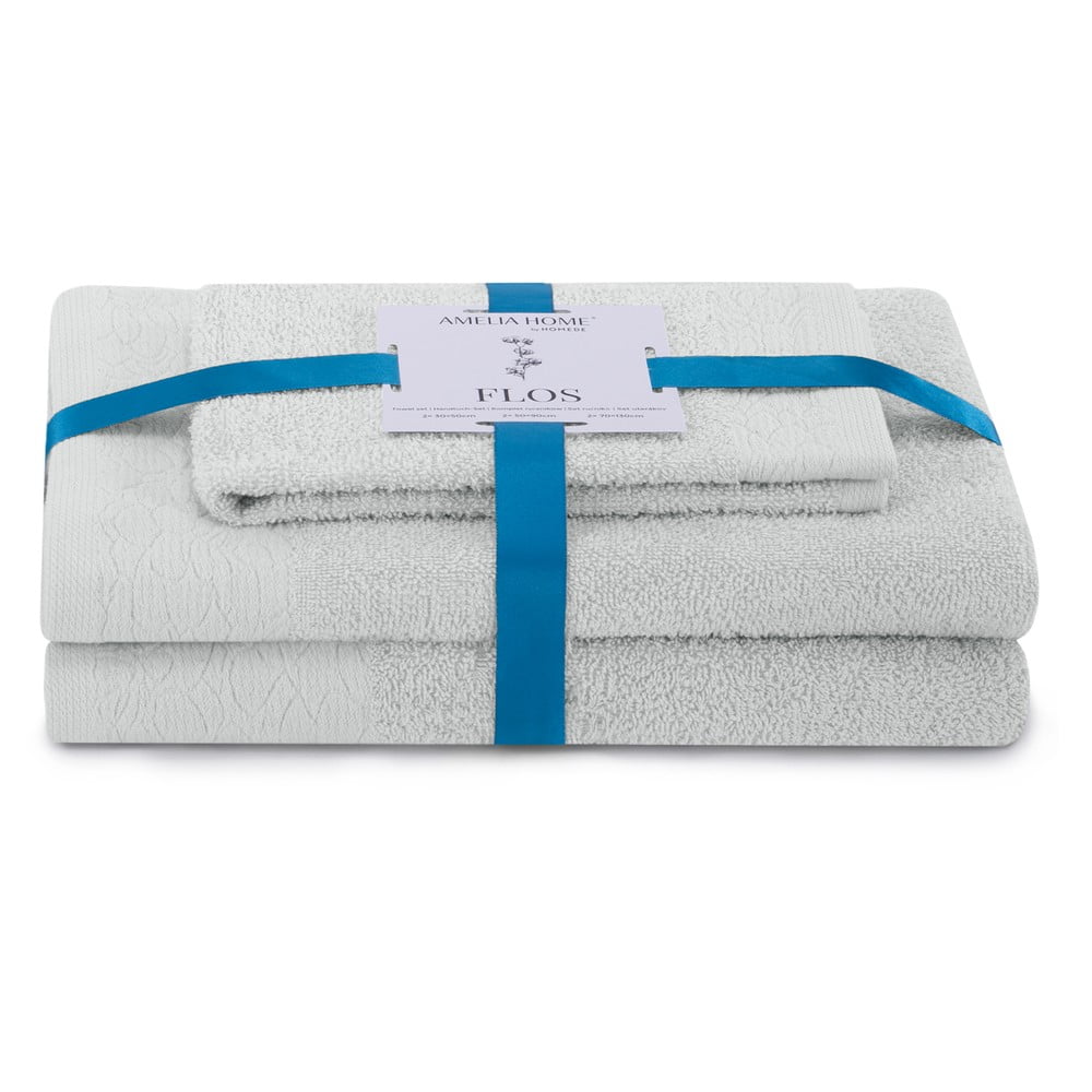 Világosszürke frottír pamut törölköző és fürdőlepedő készlet 3 db-os Flos – Restilo