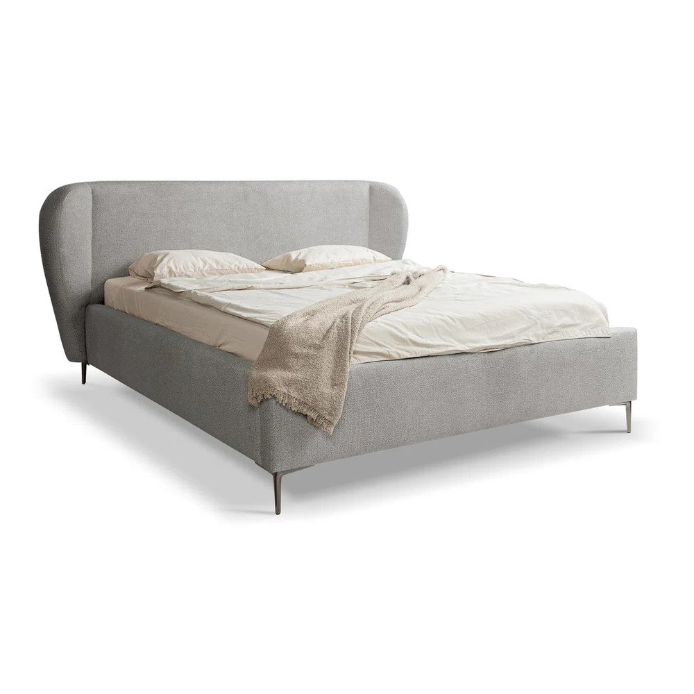 Világosszürke kárpitozott franciaágy ágyráccsal 140x200 cm Makana – Makamii