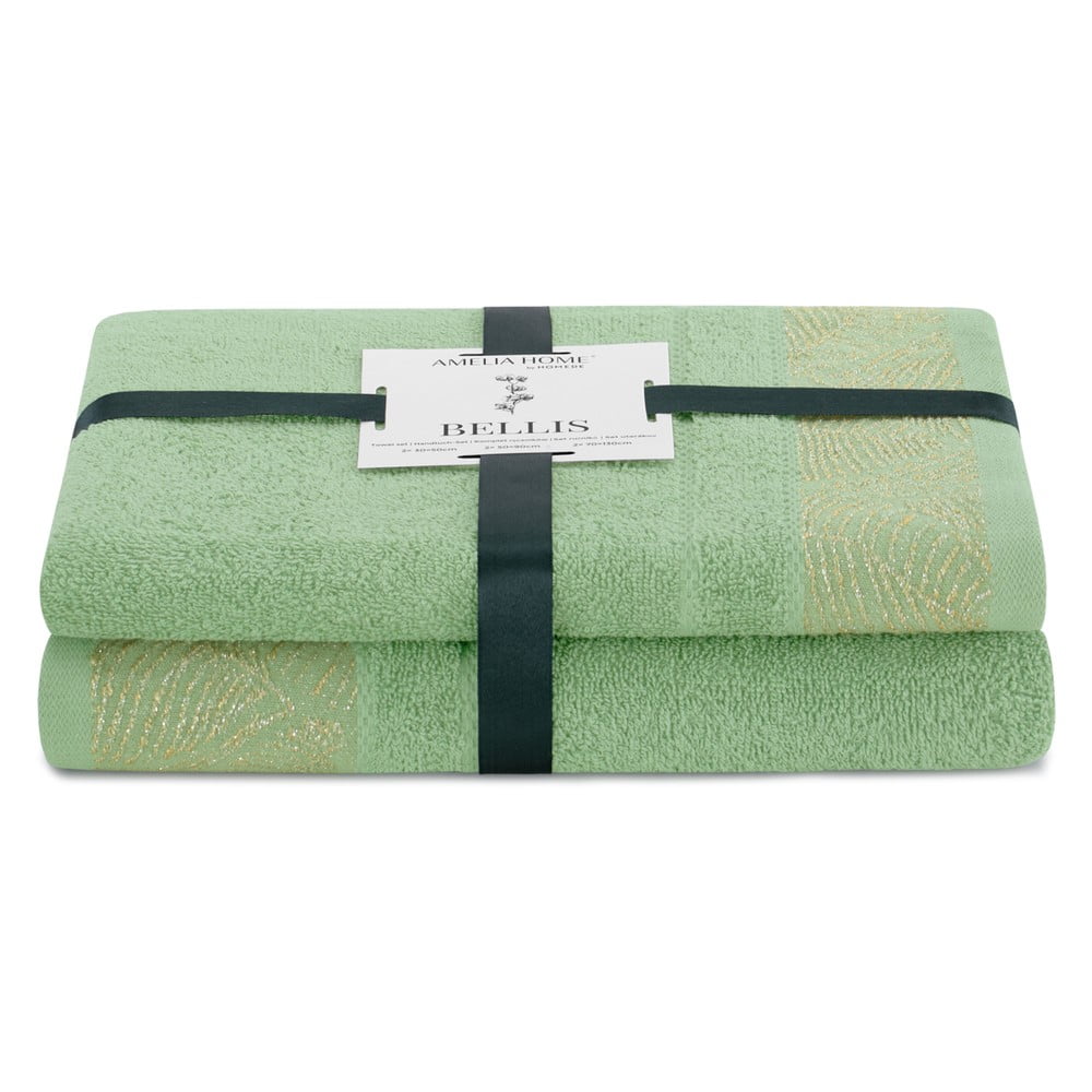 Világoszöld frottír pamut törölköző és fürdőlepedő készlet 2 db-os Bellis – Restilo