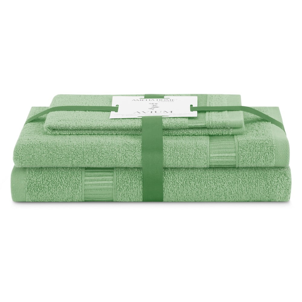 Világoszöld frottír pamut törölköző és fürdőlepedő készlet 3 db-os Avium – Restilo