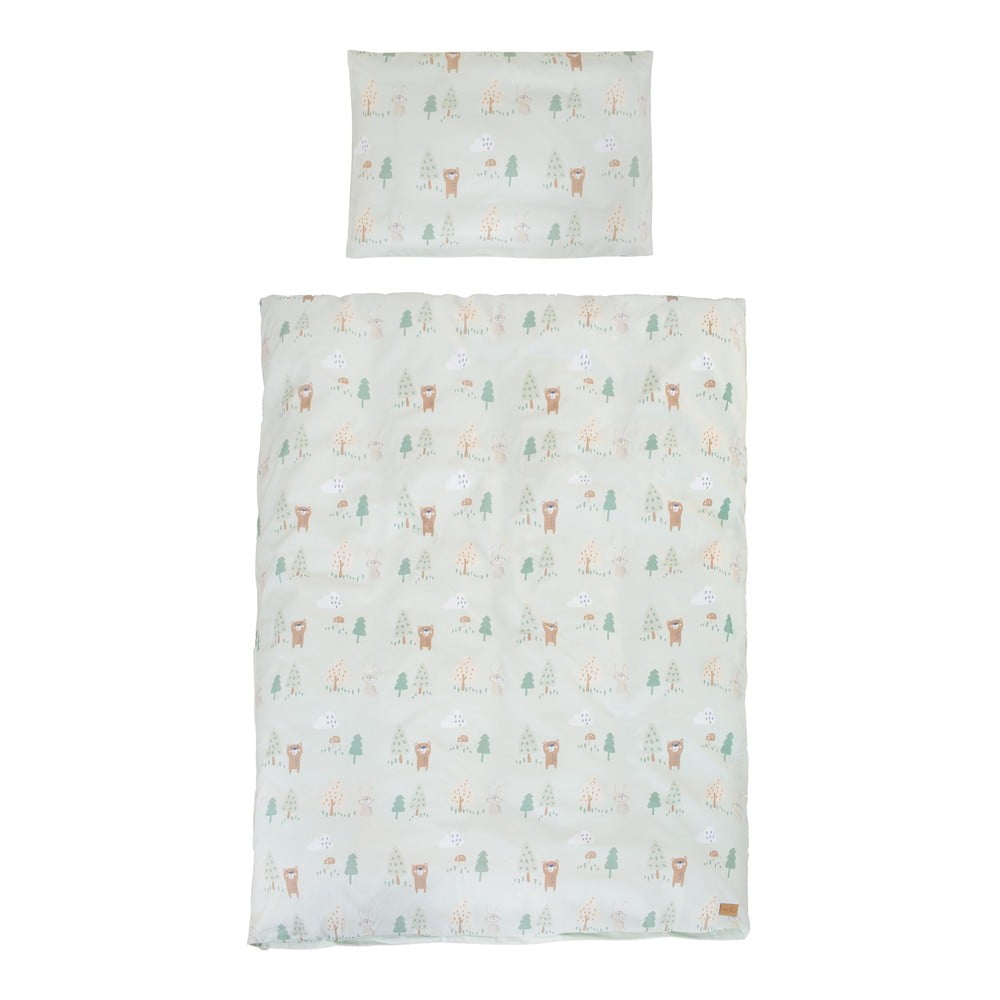 Világoszöld pamut gyerek ágyneműhuzat babaágyhoz 100x135 cm Woodland Buddies – Roba