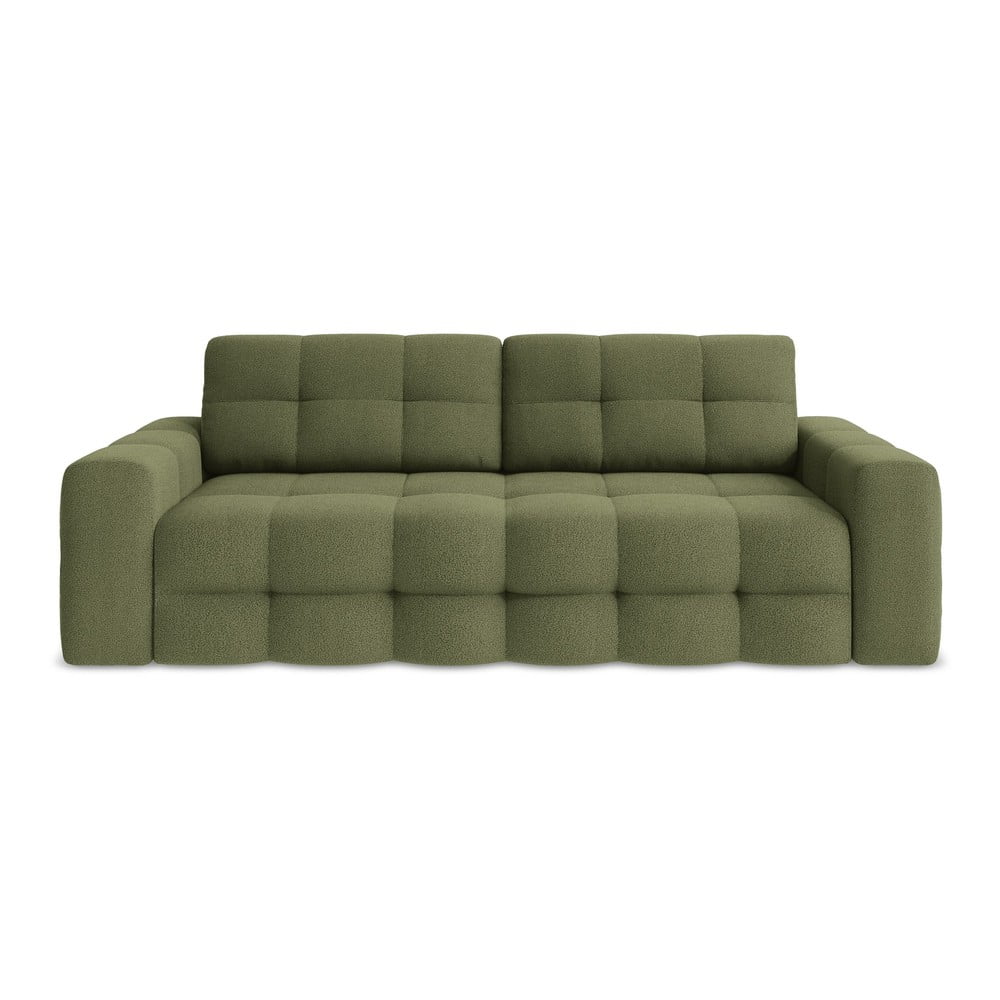 Zöld buklé kinyitható kanapé 255 cm Milu – Makamii