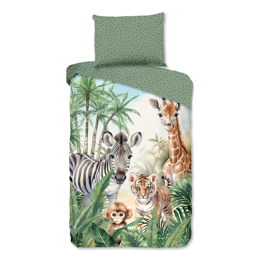 Zöld egyszemélyes pamut gyerek ágyneműhuzat 140x200 cm Thabo – Good Morning