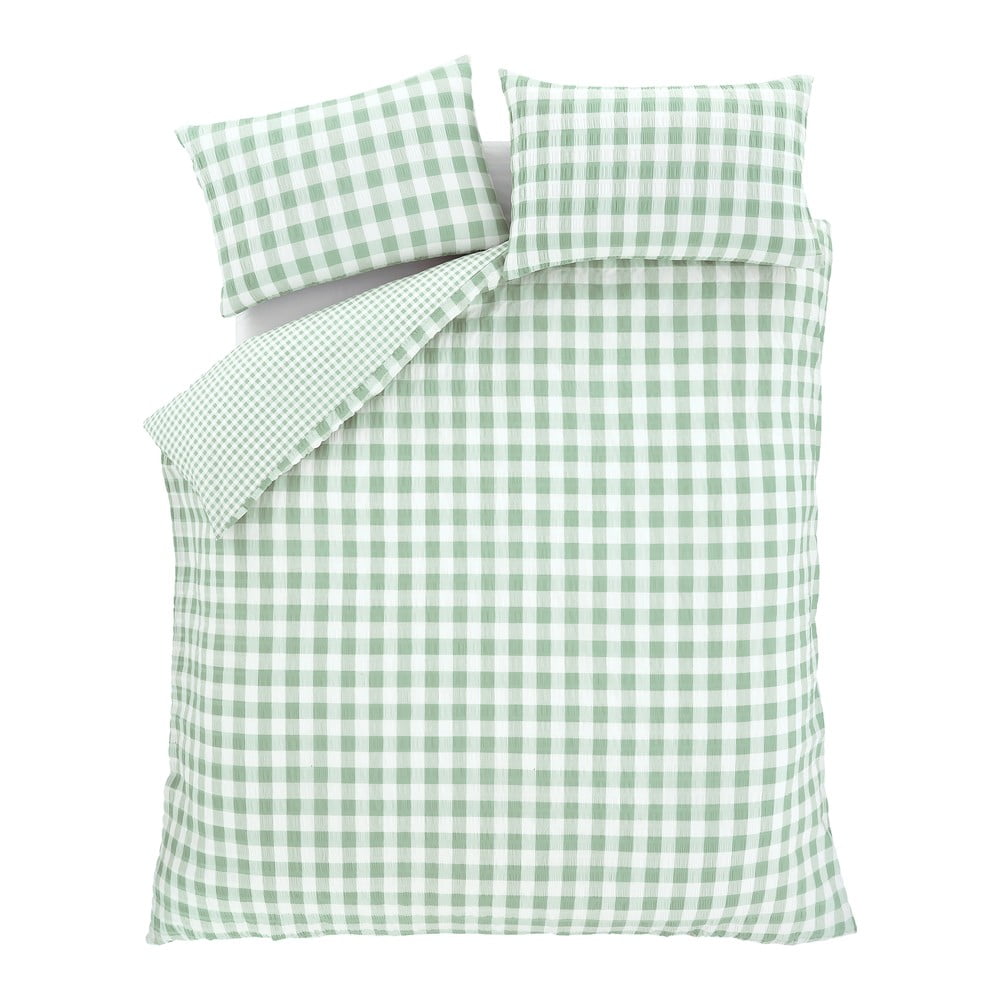 Zöld kétszemélyes-hosszabbított krepp ágyneműhuzat 230x220 cm Seersucker Gingham Check – Catherine Lansfield